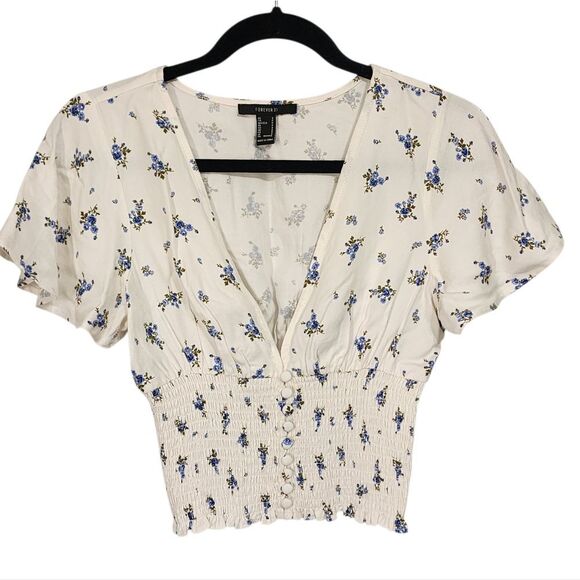 Forever 21 Tops - Forever 21 Crop Top S Floral Smocked Dainty Coquette Festival Feminine